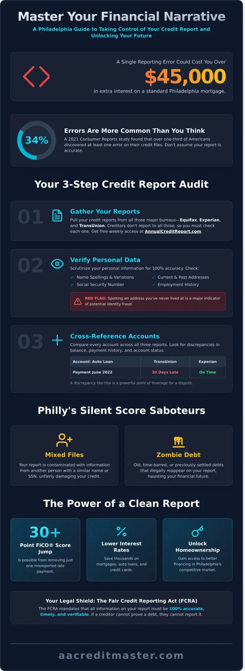 Infographic showing steps to improve credit scores by avoiding common mistakes.
