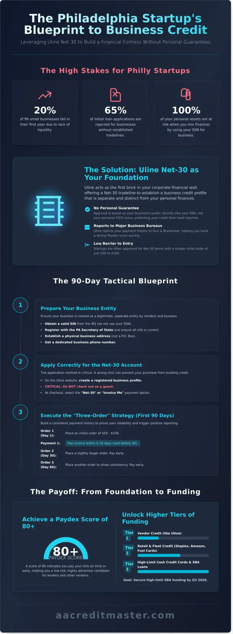 Infographic outlining a 90-day tactical blueprint with steps for account preparation and growth.